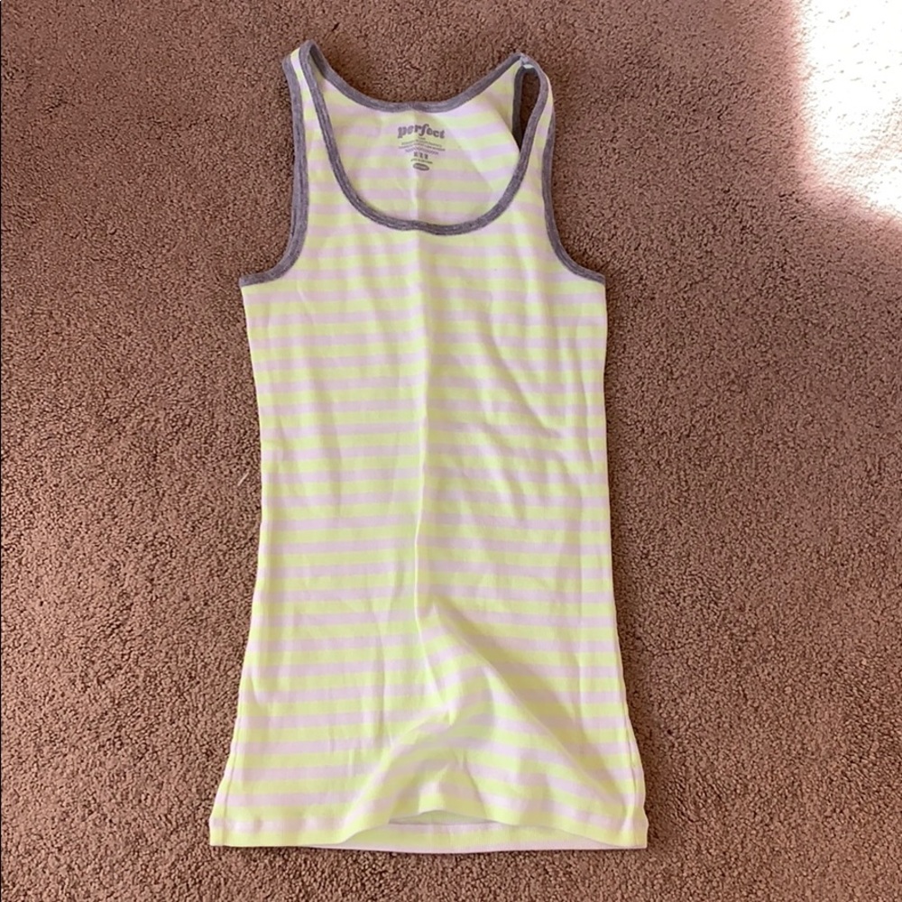 Neon yellow white and grey tank top